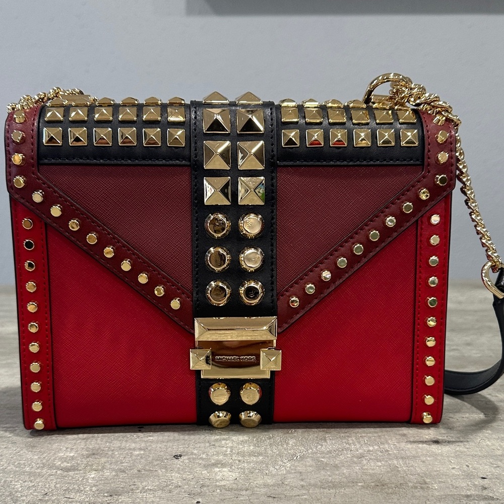 Michael Kors Red and Black Studded Crossbody Bag